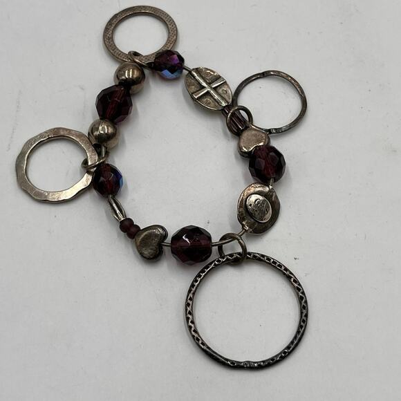 Gas Bijoux Designer Purple Glass AB Beaded Disc Dangle Sterling Bracelet - Picture 1 of 7